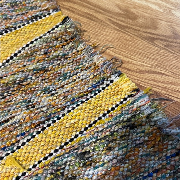 Vintage Multi-Color Woven Yellow Hook Rug Kitchen Throw Decorative set of 2 - Picture 4 of 8